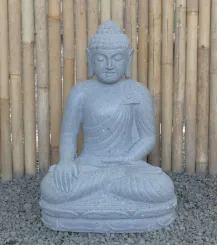 Sitzender Buddha aus Flussstein in Bhumisparsha - Geste des Berührens der Erde. 63cm Höhe. 